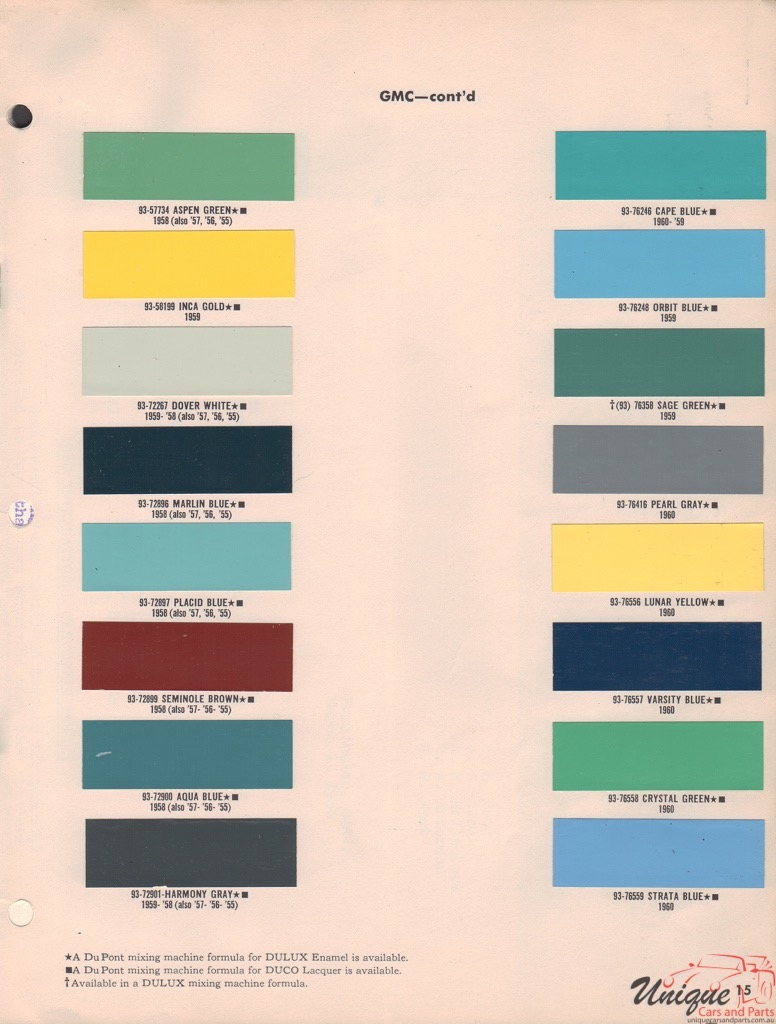 1958 GMC Paint Charts DuPont 2
